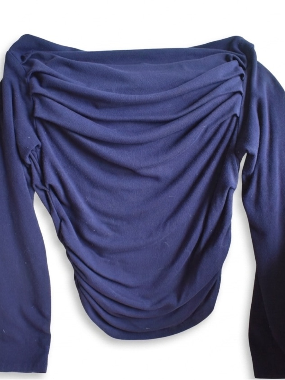 Draped Long Sleeve Tee in Navy Blue